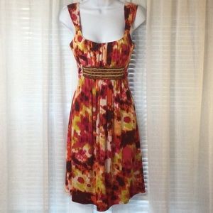 Bisou Bisou Beaded Waist Abstract Floral Dress Size 6